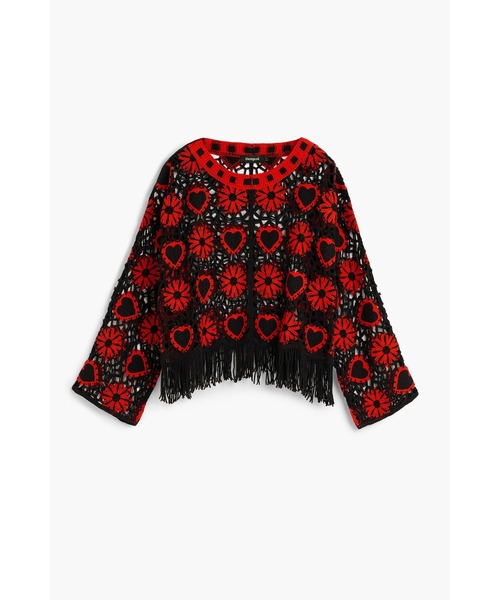 Desigual（デシグアル）の「【Desigual × Nicki Nicole】フラワーモチーフクロシェ編みフリンジロングスリーブニット（ニット/セーター・レディース・ブラック・FREE）」の2枚目の写真