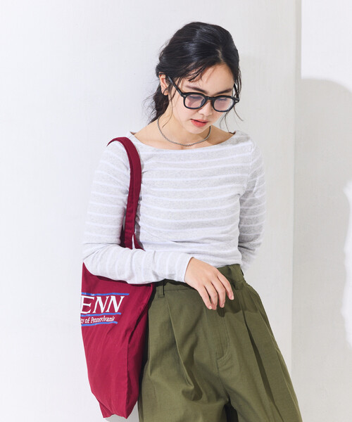 FREAK'S STORE（フリークスストア）の「コットンモダール ボートネック ボーダーロンT（Tシャツ/カットソー・レディース・ベージュ/ネイビー/レッド/グリーン/ブルー/グレー/ブラック・SMALL/MEDIUM）」の3枚目の写真