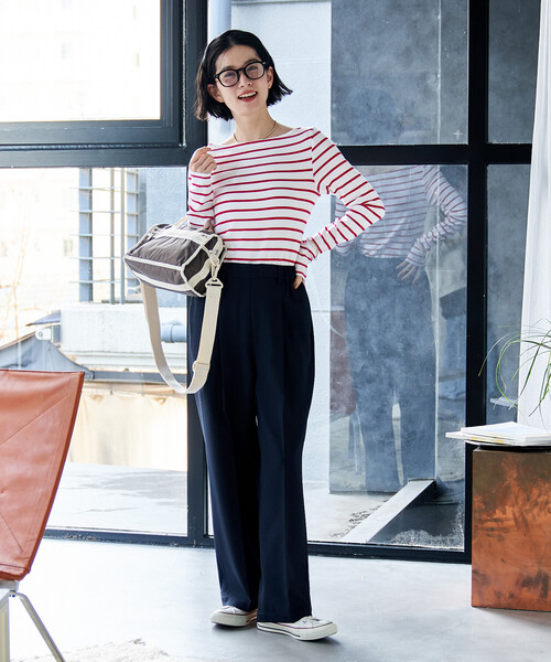 FREAK'S STORE（フリークスストア）の「コットンモダール ボートネック ボーダーロンT（Tシャツ/カットソー・レディース・ベージュ/ネイビー/レッド/グリーン/ブルー/グレー/ブラック・SMALL/MEDIUM）」の8枚目の写真