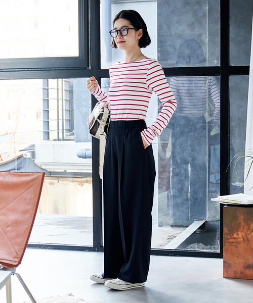 FREAK'S STORE（フリークスストア）の「コットンモダール ボートネック ボーダーロンT（Tシャツ/カットソー・レディース・ベージュ/ネイビー/レッド/グリーン/ブルー/グレー/ブラック・SMALL/MEDIUM）」の9枚目の写真