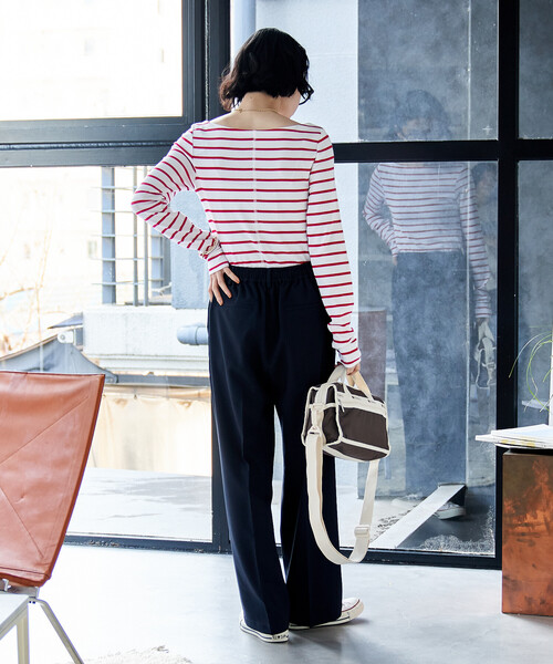 FREAK'S STORE（フリークスストア）の「コットンモダール ボートネック ボーダーロンT（Tシャツ/カットソー・レディース・ベージュ/ネイビー/レッド/グリーン/ブルー/グレー/ブラック・SMALL/MEDIUM）」の10枚目の写真