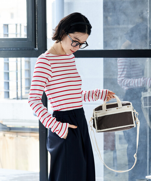 FREAK'S STORE（フリークスストア）の「コットンモダール ボートネック ボーダーロンT（Tシャツ/カットソー・レディース・ベージュ/ネイビー/レッド/グリーン/ブルー/グレー/ブラック・SMALL/MEDIUM）」の14枚目の写真