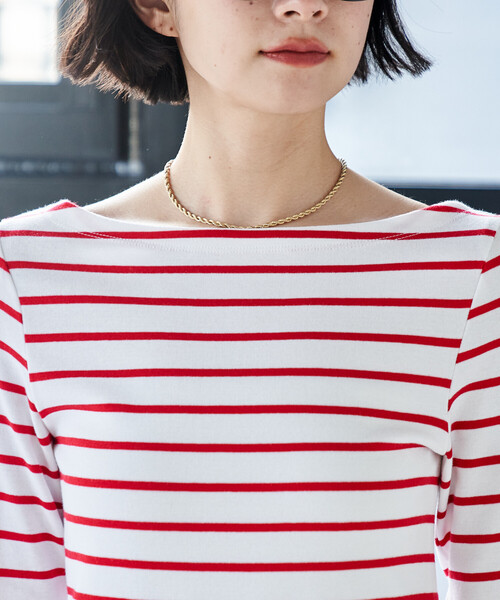FREAK'S STORE(フリークスストア)の「コットンモダール ボートネック ボーダーロンT(Tシャツ/カットソー・レディース・ベージュ/ネイビー/レッド/グリーン/ブルー/グレー/ブラック・SMALL/MEDIUM)」の21枚目の写真