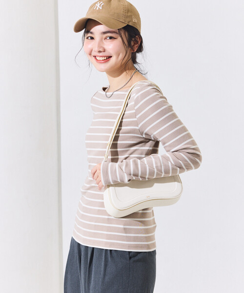 FREAK'S STORE（フリークスストア）の「コットンモダール ボートネック ボーダーロンT（Tシャツ/カットソー・レディース・ベージュ/ネイビー/レッド/グリーン/ブルー/グレー/ブラック・SMALL/MEDIUM）」の15枚目の写真