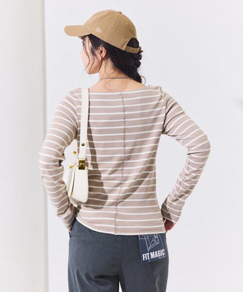 FREAK'S STORE（フリークスストア）の「コットンモダール ボートネック ボーダーロンT（Tシャツ/カットソー・レディース・ベージュ/ネイビー/レッド/グリーン/ブルー/グレー/ブラック・SMALL/MEDIUM）」の16枚目の写真