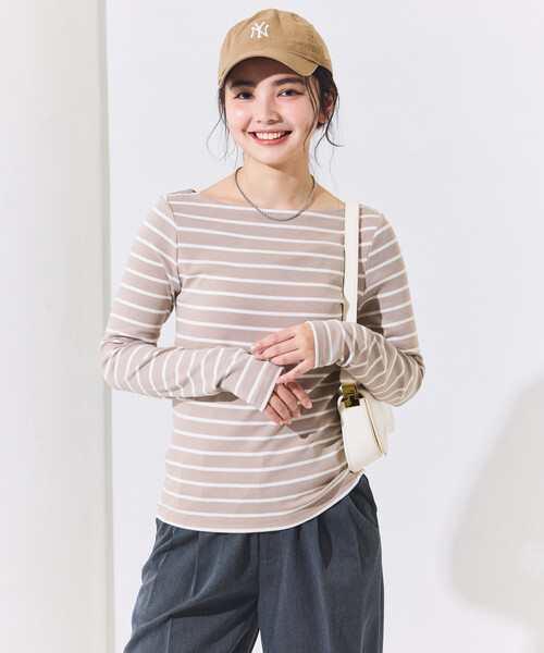 FREAK'S STORE（フリークスストア）の「コットンモダール ボートネック ボーダーロンT（Tシャツ/カットソー・レディース・ベージュ/ネイビー/レッド/グリーン/ブルー/グレー/ブラック・SMALL/MEDIUM）」の17枚目の写真