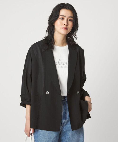 green label relaxing（グリーンレーベルリラクシング）の「［size SHORTあり］VeryLight  ベリーライト ジャケット ウォッシャブル 接触冷感（テーラードジャケット・レディース・ブラック/ダークブラウン・FREE/SHORT）」の11枚目の写真