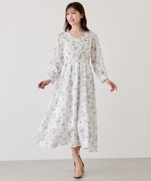 ピンタックプリーツ長袖ワンピース