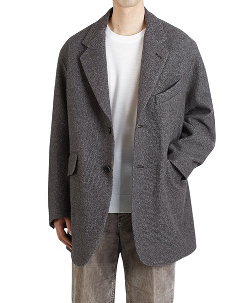 URU（ウル）の「URU / ウル：WOOL LIGHT TWEED - OVER JACKET：25FWLT01[COR]（テーラードジャケット・メンズ・ブラウン・2）」の13枚目の写真