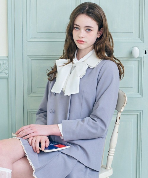 F i.n.t(フィント)の「【セットアップ対応】ダブル釦クレリックジャケット/fint フィント(その他アウター・レディース・ラベンダー/ライトグレー・FREE)」の1枚目の写真