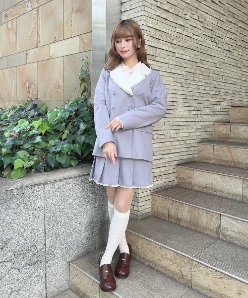 F i.n.t(フィント)の「【セットアップ対応】ダブル釦クレリックジャケット/fint フィント(その他アウター・レディース・ラベンダー/ライトグレー・FREE)」の7枚目の写真