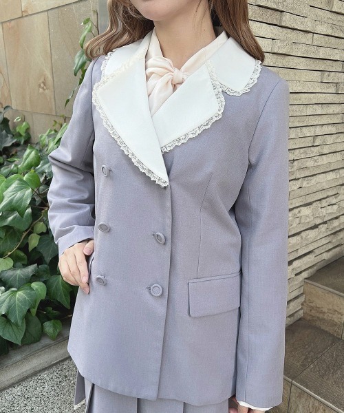 F i.n.t(フィント)の「【セットアップ対応】ダブル釦クレリックジャケット/fint フィント(その他アウター・レディース・ラベンダー/ライトグレー・FREE)」の8枚目の写真