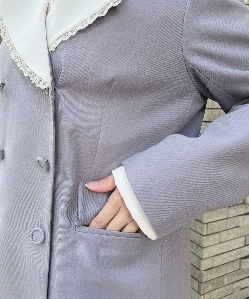 F i.n.t(フィント)の「【セットアップ対応】ダブル釦クレリックジャケット/fint フィント(その他アウター・レディース・ラベンダー/ライトグレー・FREE)」の11枚目の写真
