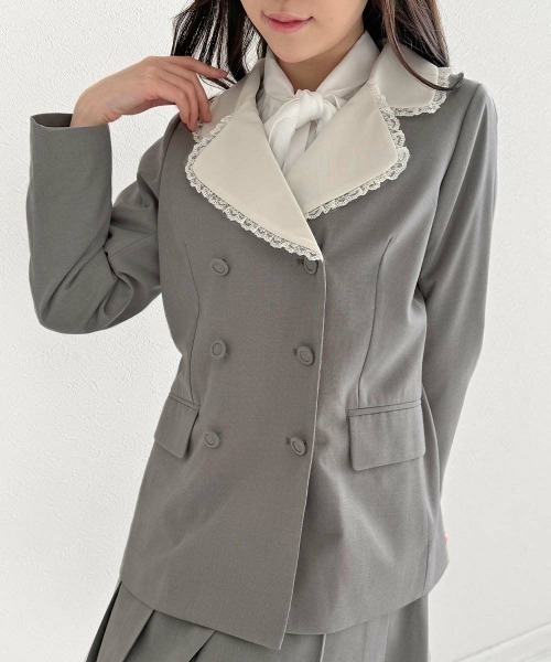 F i.n.t(フィント)の「【セットアップ対応】ダブル釦クレリックジャケット/fint フィント(その他アウター・レディース・ラベンダー/ライトグレー・FREE)」の4枚目の写真