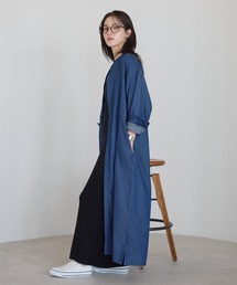 ap retro | 【India Fabric】ピンタックデニムシャツワンピース / 大人カジュアルロング(シャツワンピース)