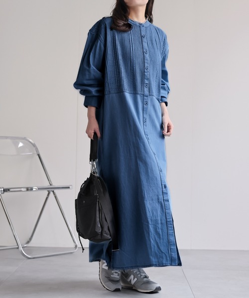 ap retro（アプレトロ）の「【India Fabric】ピンタックデニムシャツワンピース / 大人カジュアルロング（シャツワンピース・レディース・ブルー/ライトブルー/ダークブルー・FREE）」の4枚目の写真