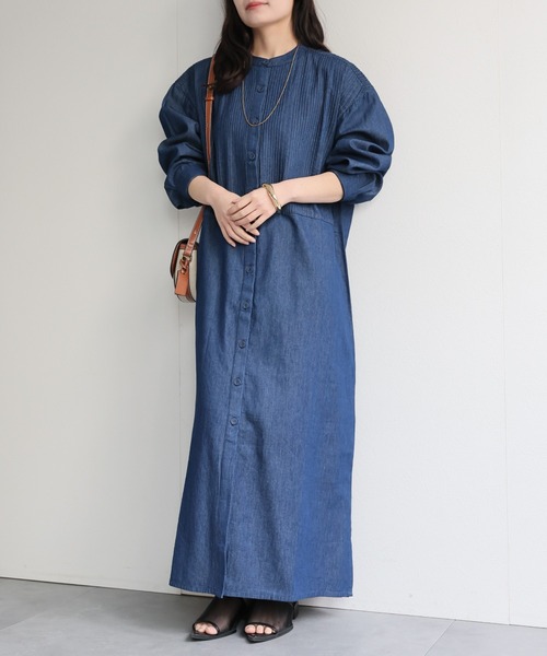 ap retro（アプレトロ）の「【India Fabric】ピンタックデニムシャツワンピース / 大人カジュアルロング（シャツワンピース・レディース・ブルー/ライトブルー/ダークブルー・FREE）」の8枚目の写真