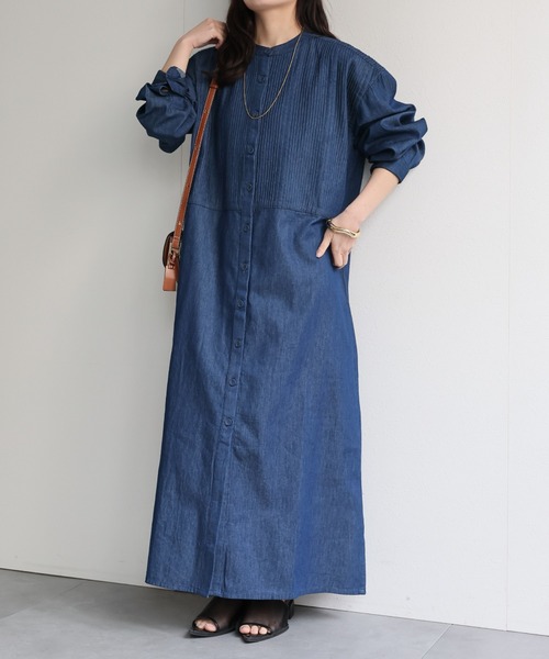 ap retro（アプレトロ）の「【India Fabric】ピンタックデニムシャツワンピース / 大人カジュアルロング（シャツワンピース・レディース・ブルー/ライトブルー/ダークブルー・FREE）」の11枚目の写真