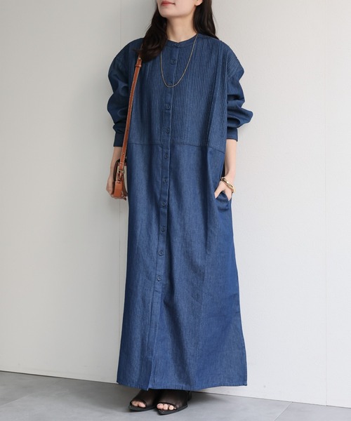 ap retro（アプレトロ）の「【India Fabric】ピンタックデニムシャツワンピース / 大人カジュアルロング（シャツワンピース・レディース・ブルー/ライトブルー/ダークブルー・FREE）」の12枚目の写真