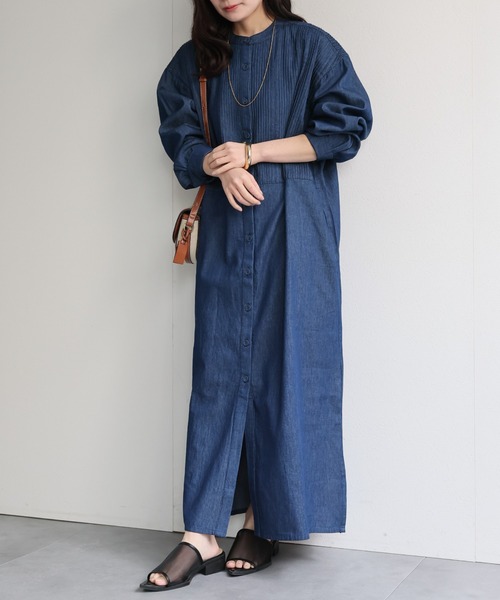 ap retro（アプレトロ）の「【India Fabric】ピンタックデニムシャツワンピース / 大人カジュアルロング（シャツワンピース・レディース・ブルー/ライトブルー/ダークブルー・FREE）」の13枚目の写真