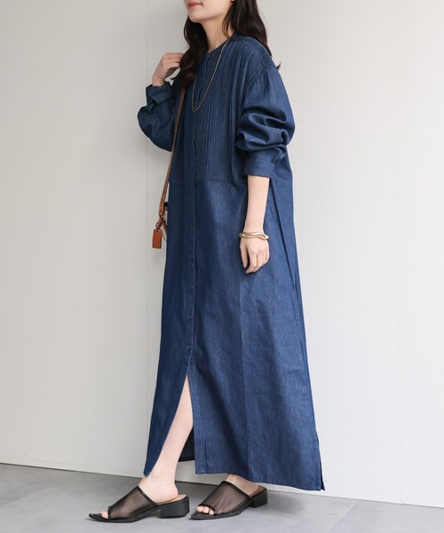 ap retro（アプレトロ）の「【India Fabric】ピンタックデニムシャツワンピース / 大人カジュアルロング（シャツワンピース・レディース・ブルー/ライトブルー/ダークブルー・FREE）」の14枚目の写真
