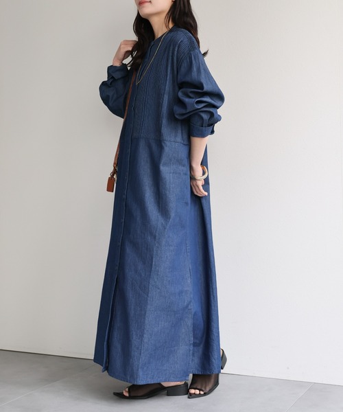 ap retro（アプレトロ）の「【India Fabric】ピンタックデニムシャツワンピース / 大人カジュアルロング（シャツワンピース・レディース・ブルー/ライトブルー/ダークブルー・FREE）」の16枚目の写真