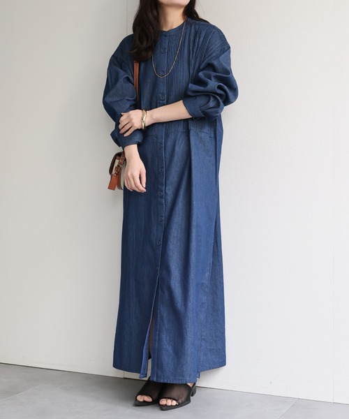 ap retro（アプレトロ）の「【India Fabric】ピンタックデニムシャツワンピース / 大人カジュアルロング（シャツワンピース・レディース・ブルー/ライトブルー/ダークブルー・FREE）」の9枚目の写真