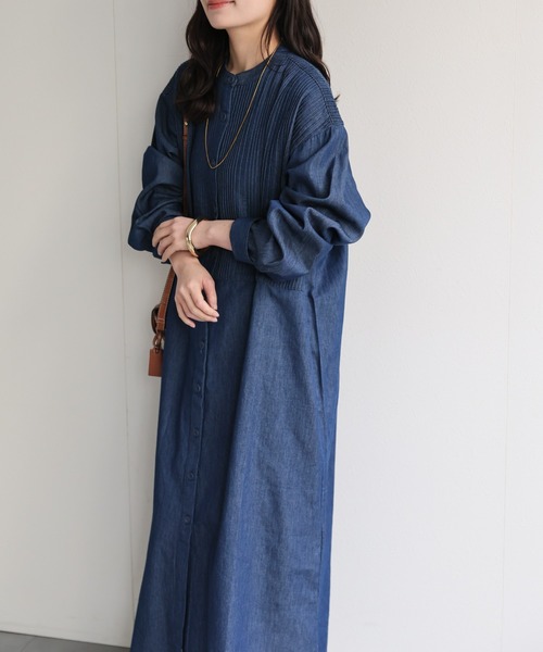 ap retro（アプレトロ）の「【India Fabric】ピンタックデニムシャツワンピース / 大人カジュアルロング（シャツワンピース・レディース・ブルー/ライトブルー/ダークブルー・FREE）」の22枚目の写真