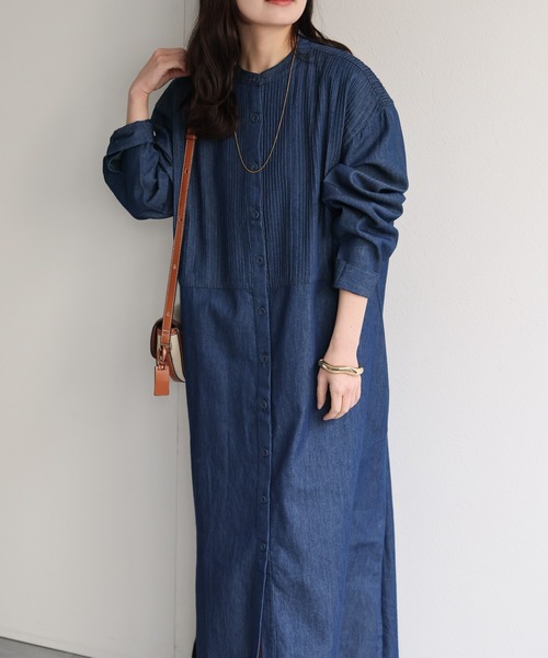 ap retro（アプレトロ）の「【India Fabric】ピンタックデニムシャツワンピース / 大人カジュアルロング（シャツワンピース・レディース・ブルー/ライトブルー/ダークブルー・FREE）」の20枚目の写真