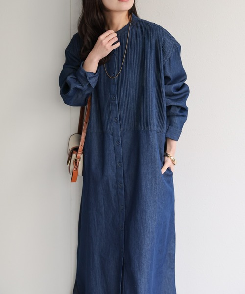 ap retro（アプレトロ）の「【India Fabric】ピンタックデニムシャツワンピース / 大人カジュアルロング（シャツワンピース・レディース・ブルー/ライトブルー/ダークブルー・FREE）」の19枚目の写真