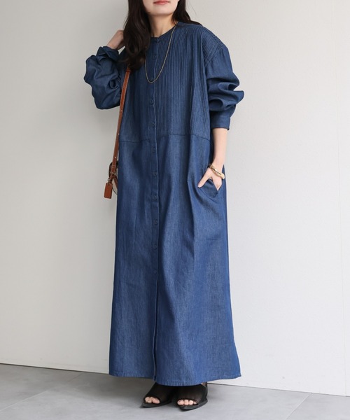 ap retro（アプレトロ）の「【India Fabric】ピンタックデニムシャツワンピース / 大人カジュアルロング（シャツワンピース・レディース・ブルー/ライトブルー/ダークブルー・FREE）」の10枚目の写真