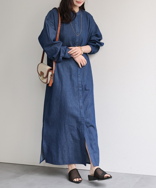 ap retro（アプレトロ）の「【India Fabric】ピンタックデニムシャツワンピース / 大人カジュアルロング（シャツワンピース・レディース・ブルー/ライトブルー/ダークブルー・FREE）」の15枚目の写真
