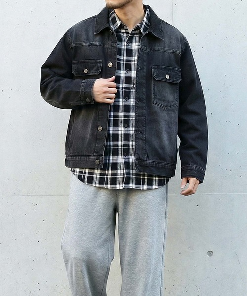 TopIsm(トップイズム)の「ビンテージウォッシュ デニムジャケットGジャン(デニムジャケット・メンズ・ネイビー/ブラック/ライトブルー/ライトグレー・M/L/LL)」の1枚目の写真