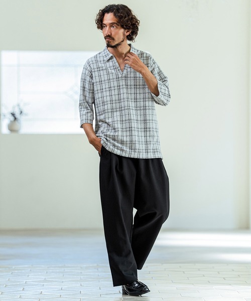 Magine(マージン)の「mp14655- Kersey Style Two Tuck Easy Wide Pants ワイドパンツ(MGN-261-015)(その他パンツ・メンズ・ベージュ/ブラック/ミックスグレー・48/46/44)」の6枚目の写真