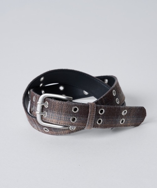 kutir(クティール)の「【8周年限定アイテム】CHECK DESIGN GROMMET BELT/チェックデザインハトメベルト(ベルト・メンズ・ブラウン/グリーン/ブラック・FREE)」の2枚目の写真