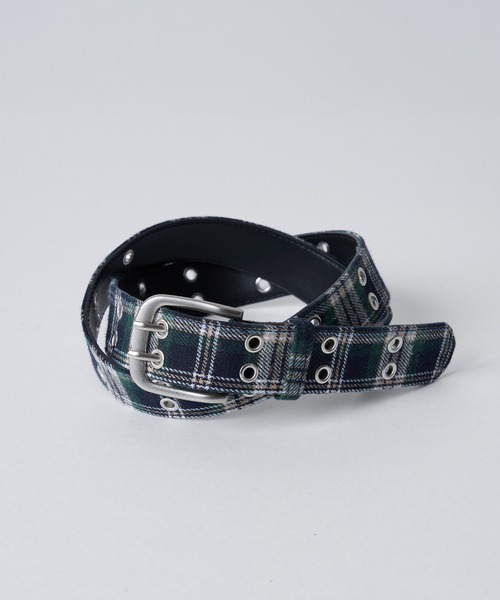 kutir(クティール)の「【8周年限定アイテム】CHECK DESIGN GROMMET BELT/チェックデザインハトメベルト(ベルト・メンズ・ブラウン/グリーン/ブラック・FREE)」の3枚目の写真