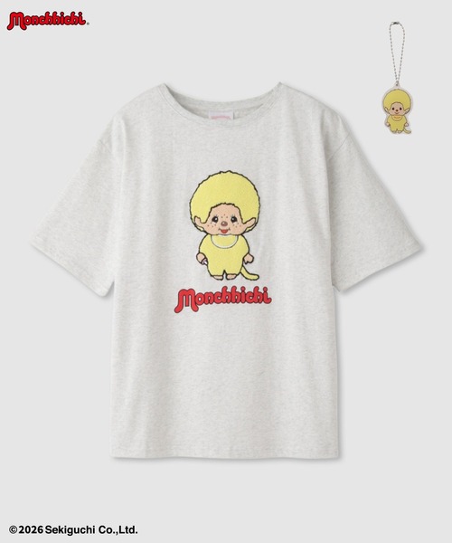 Mac-House(マックハウス)の「【 Monchhichi / モンチッチ 】 サガラ刺繍Tシャツ アクリルキーホルダー付き(Tシャツ/カットソー・レディース・ホワイト/ピンク/ブラウン/オートミール/ブルー・M/L)」の3枚目の写真