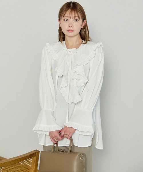 enhaut(アンオート)の「衿取り外し可能 コットン フリル ブラウス(Tシャツ/カットソー・レディース・ブラック/ホワイト/ストライプ・FREE)」の5枚目の写真