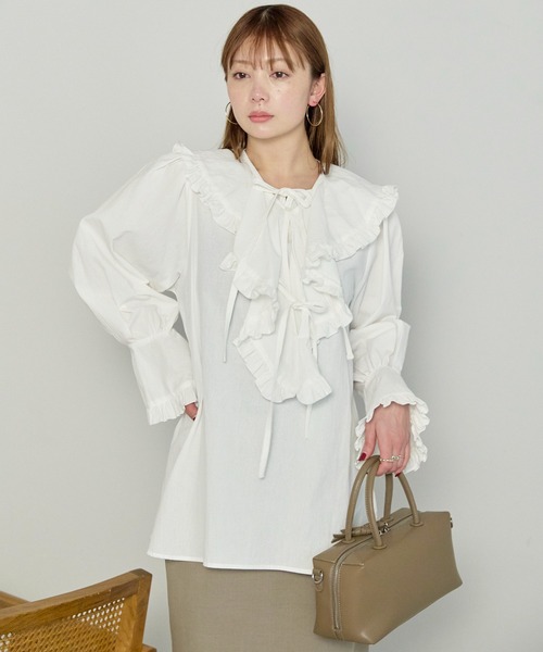 enhaut(アンオート)の「衿取り外し可能 コットン フリル ブラウス(Tシャツ/カットソー・レディース・ブラック/ホワイト/ストライプ・FREE)」の6枚目の写真