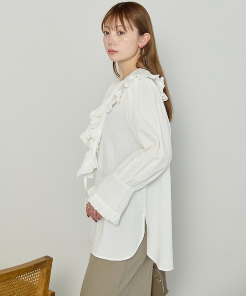 enhaut(アンオート)の「衿取り外し可能 コットン フリル ブラウス(Tシャツ/カットソー・レディース・ブラック/ホワイト/ストライプ・FREE)」の8枚目の写真