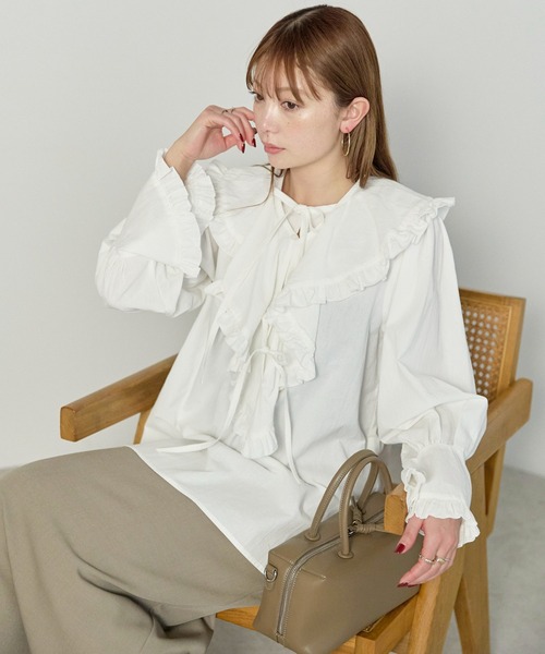 enhaut(アンオート)の「衿取り外し可能 コットン フリル ブラウス(Tシャツ/カットソー・レディース・ブラック/ホワイト/ストライプ・FREE)」の17枚目の写真