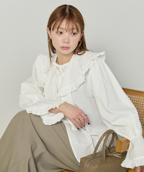 enhaut(アンオート)の「衿取り外し可能 コットン フリル ブラウス(Tシャツ/カットソー・レディース・ブラック/ホワイト/ストライプ・FREE)」の18枚目の写真