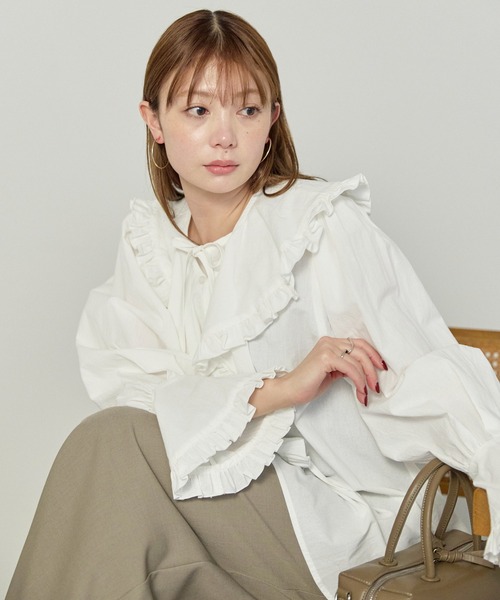 enhaut(アンオート)の「衿取り外し可能 コットン フリル ブラウス(Tシャツ/カットソー・レディース・ブラック/ホワイト/ストライプ・FREE)」の4枚目の写真