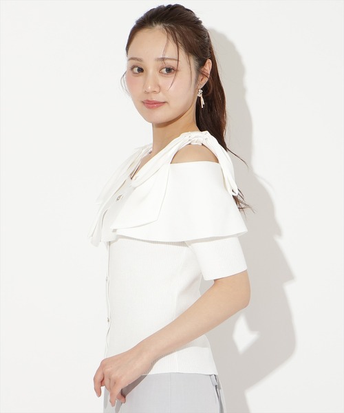WILLSELECTION(ウィルセレクション)の「リボンオフショルハーフスリーブニット(ニット/セーター・レディース・オフホワイト/ピンク/ミント/ネイビー/ブラック・FREE)」の8枚目の写真