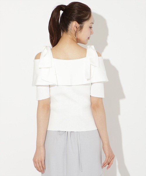 WILLSELECTION(ウィルセレクション)の「リボンオフショルハーフスリーブニット(ニット/セーター・レディース・オフホワイト/ピンク/ミント/ネイビー/ブラック・FREE)」の9枚目の写真