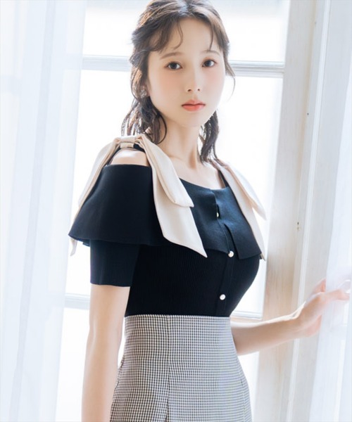 WILLSELECTION(ウィルセレクション)の「リボンオフショルハーフスリーブニット(ニット/セーター・レディース・オフホワイト/ピンク/ミント/ネイビー/ブラック・FREE)」の13枚目の写真