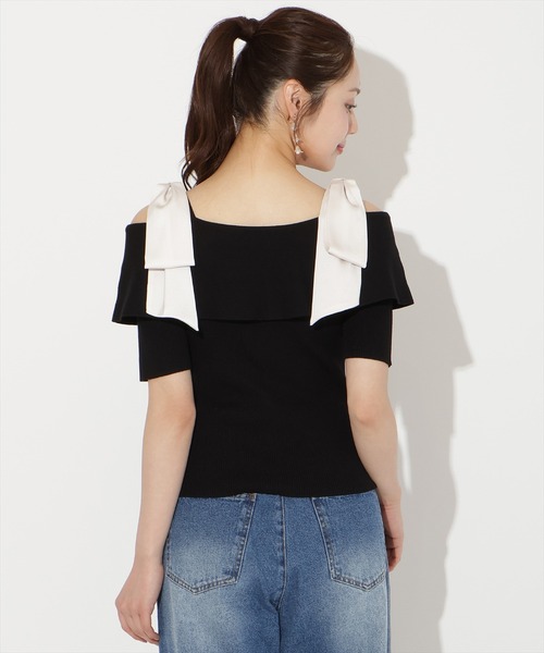 WILLSELECTION(ウィルセレクション)の「リボンオフショルハーフスリーブニット(ニット/セーター・レディース・オフホワイト/ピンク/ミント/ネイビー/ブラック・FREE)」の20枚目の写真