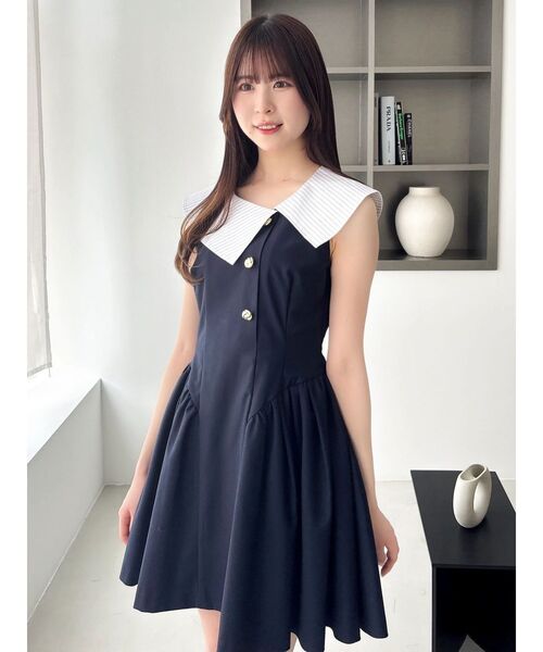 dazzlin(ダズリン)の「アシメフラットカラーミニワンピース(ワンピース・レディース・ベージュ/ネイビー/チャコールグレー・MEDIUM/SMALL)」の16枚目の写真