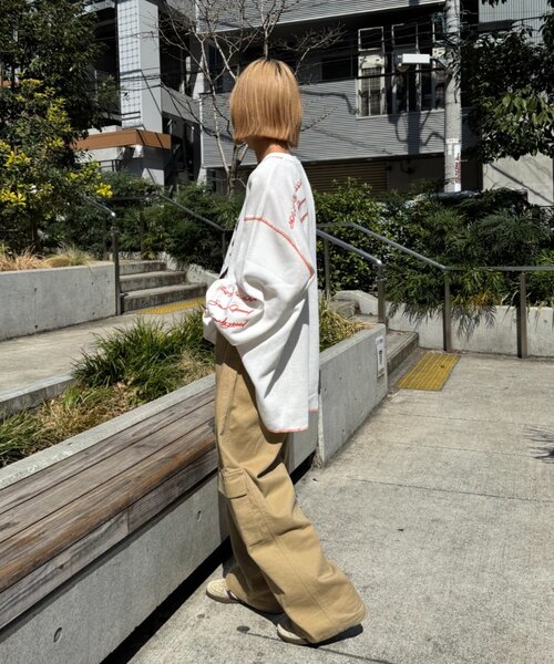 SOUNDSGOOOOD（サウンズグッド）の「【SOUNDS GOOOOD】DOG総柄刺繍プリントワッフルロンTEE（Tシャツ/カットソー・レディース・オフホワイト/ネイビー・ONE SIZE）」の12枚目の写真