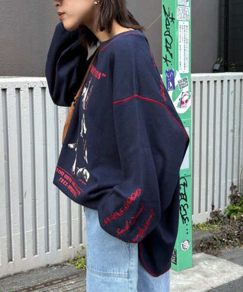 SOUNDSGOOOOD（サウンズグッド）の「【SOUNDS GOOOOD】DOG総柄刺繍プリントワッフルロンTEE（Tシャツ/カットソー・レディース・オフホワイト/ネイビー・ONE SIZE）」の16枚目の写真
